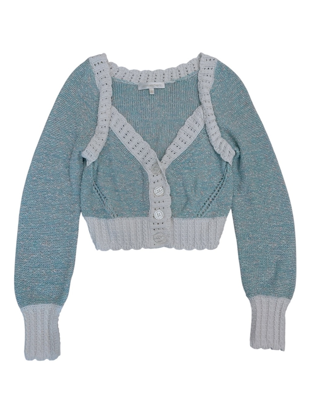 LoveShackFancy Exclusive Geneve Crop Cardigan Sweater in Cotton Candy Blue - Picture 8 of 11